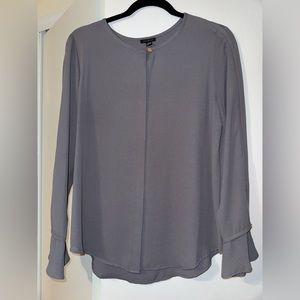 Ann Taylor Grey Blouse with button details on neckline and sleeves